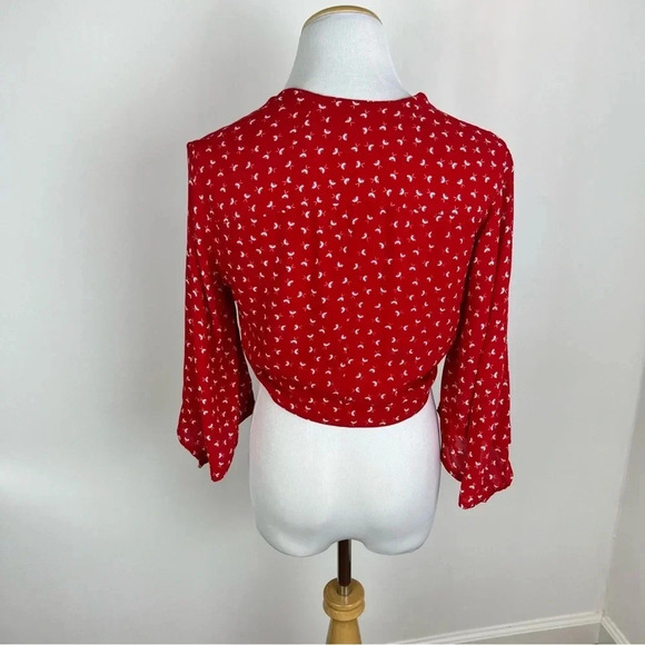 Anthropologie Faithfull The Brand Tie Front Crop Top Red Printed Size 4 B22 - Picture 3 of 7
